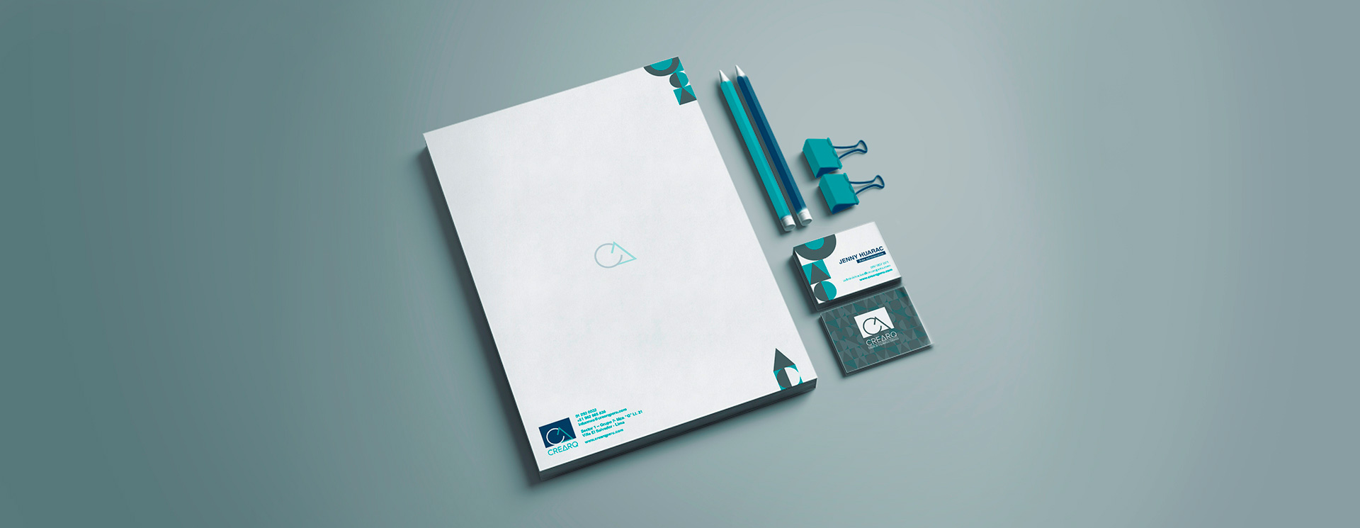 Diseño y eleboración de papelería corporativa para Crearq